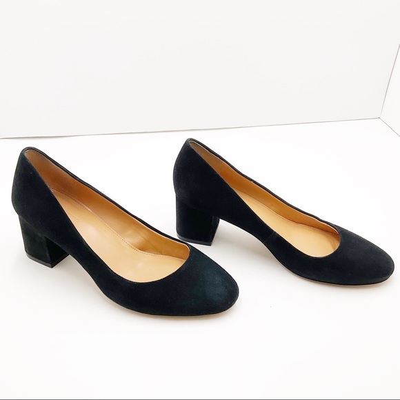 {J. Crew} Black Suede Round Toe Block Heel Pumps - Picture 16 of 16